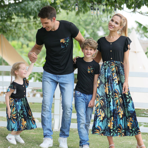 Casual Printed Stitching Crew Neck Family Matching Outfits Wholesale