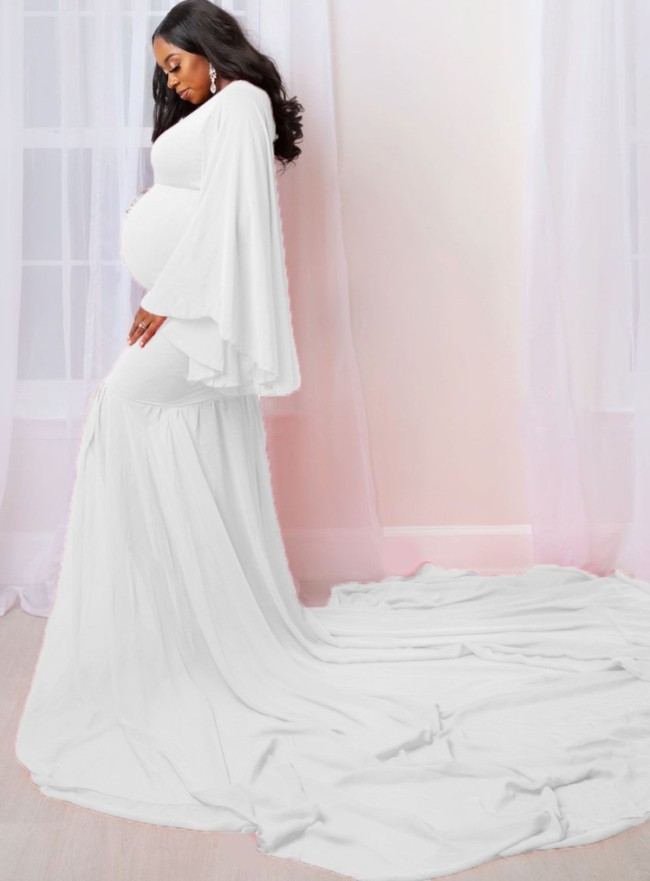 Spring/Autumn White Wide Sleeve Photography Maternity Gown