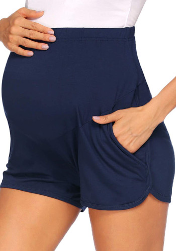 Summer Blue Maternity High Waist Pocketed Casual Shorts