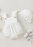 Baby Girl Summer White Flying Sleeve Rompers + Hat