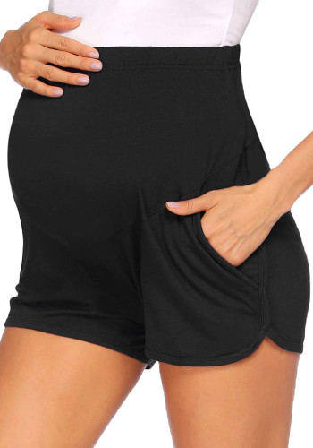 Summer Black Maternity High Waist Pocketed Casual Shorts
