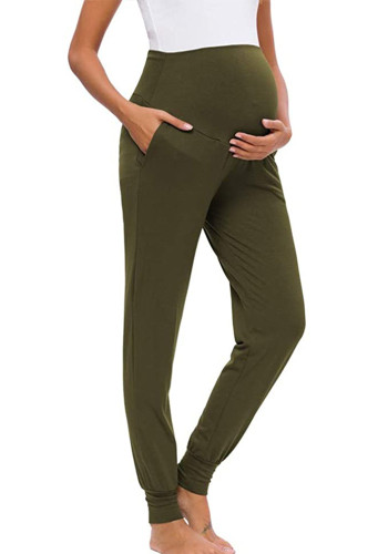 Summer Green Maternity High Waist Pocketed Yoga Pants