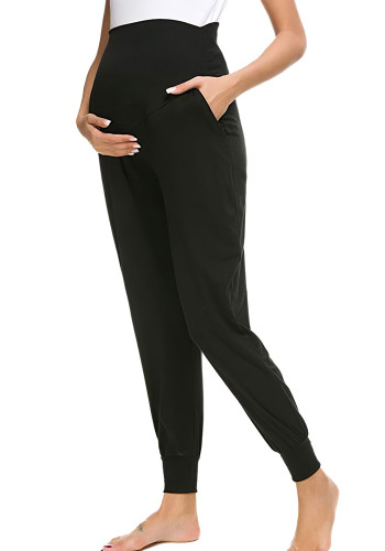 Summer Black Maternity High Waist Pocketed Yoga Pants