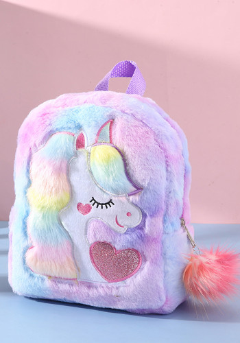 Kids Girl Tie-dye Plush Cute Cartoon Large-capacity Backpack