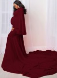 Spring/Autumn Burgunry Wide Sleeve Photography Maternity Gown