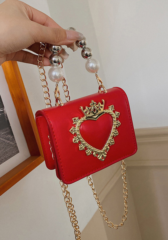 Women Fashion Red Beaded Mini Handheld Diagonal Lipstick Bag Coins Shoulder Bag