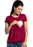 Summer Burgunry Round Neck Short Sleeve Maternity Wear Fashion Nursing T-Shirt