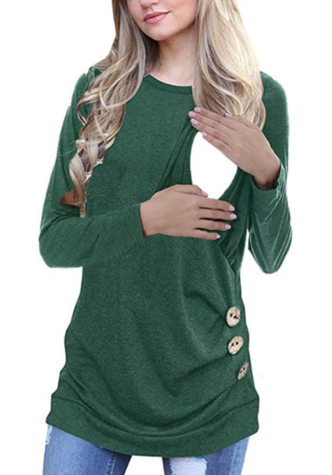 Spring/Autumn Green Round Neck Long Sleeve Maternity Wear Fashion Nursing T-Shirt