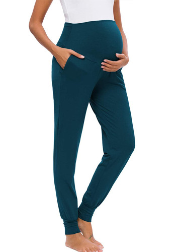Summer Blue Maternity High Waist Pocketed Yoga Pants
