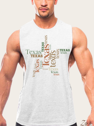Texas Lone Star Shape Men's Tank Loose Side Slit Shirt  Sleeveless Summer Hot  Cotton Shirt For Texans