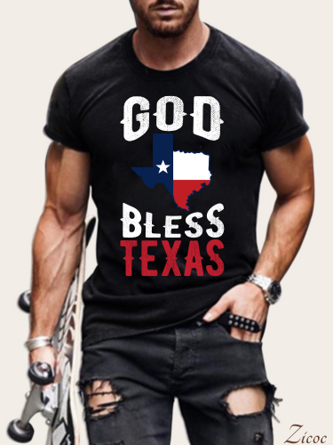 God Bless Texas With Texas Map S-5XL Oversized Men's Short Sleeve T-Shirt Plus Size Casual Loose Shirt