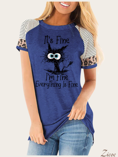 It's Fine,I'am Fine Everything is Fine For Sassy Women Cheetah Shirts Short Sleeve With Leopard Print  Tee Shirt
