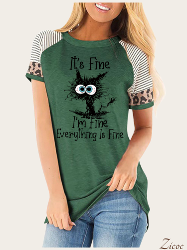 It's Fine,I'am Fine Everything is Fine For Sassy Women Cheetah Shirts Short Sleeve With Leopard Print  Tee Shirt