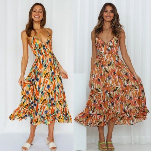 Sexy Off-the-Shoulder Boho Sling Print Vacation Dresses