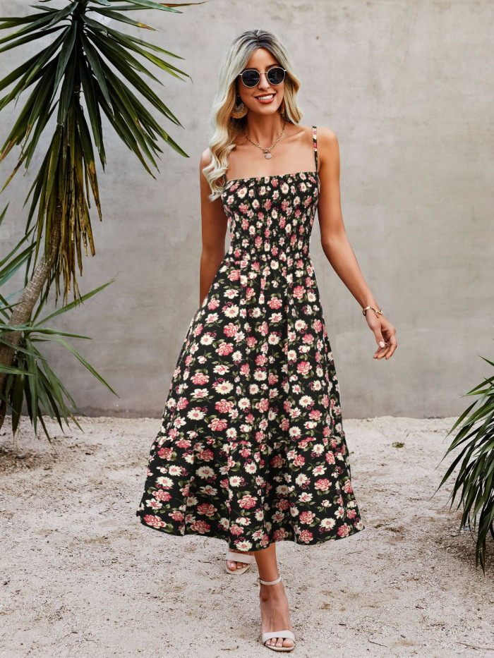 Summer Wrap Chest Casual Holiday Floral Suspender Vacation Dresses