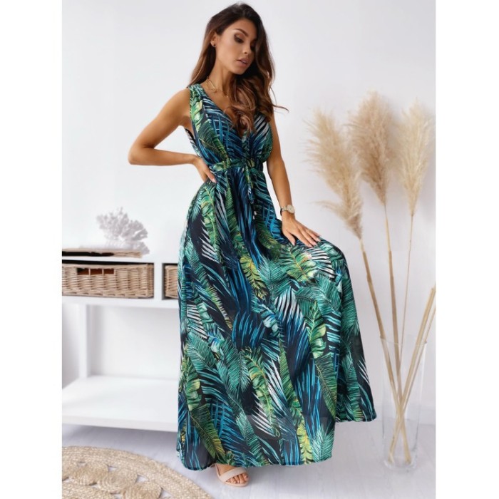 Ladies Summer New Print Lace-up Vacation Dresses