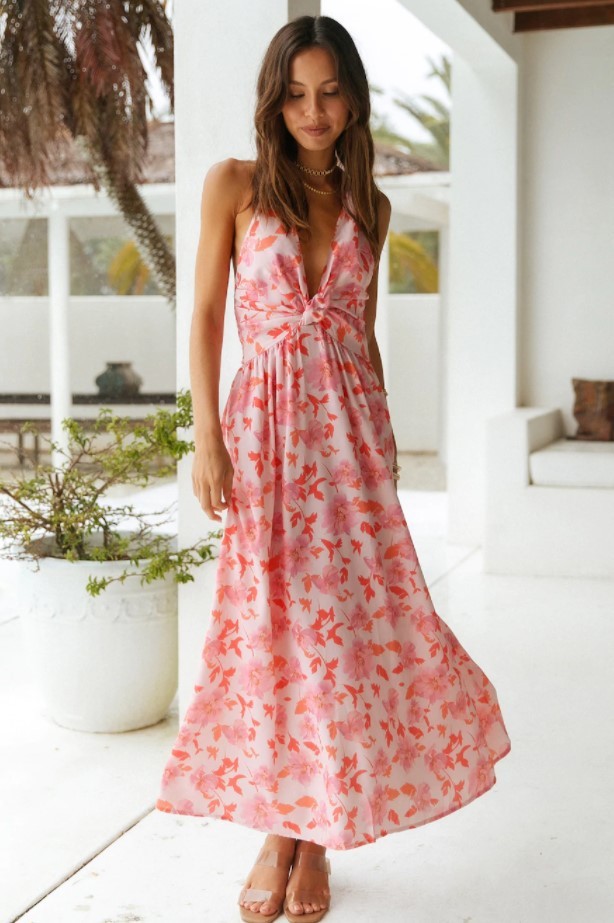 Printed Backless Vacation Dresses