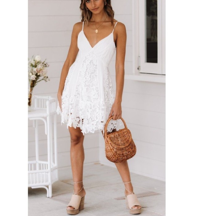 Sexy Sling Lace Mid Length Mini Dress