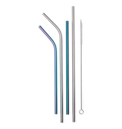 Columbia Stainless Straw Set with Cleaning Brush - 4 Pack