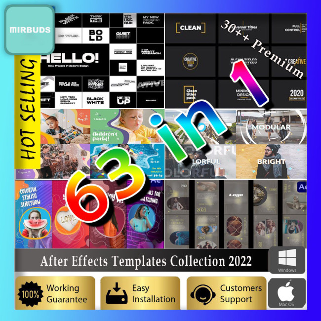 Adobe After Effects Templates Collection 63 in 1 | Ultimate Collection 2022 | Must Have - Crazy Deals