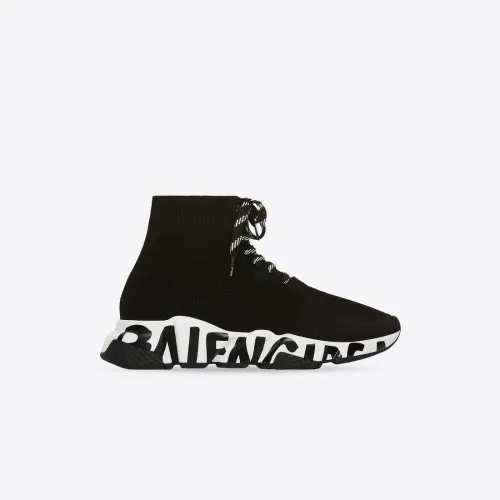 Women's Speed Lace Up Graffiti Recycled Knit Sneaker in Black/wh 617220W2DB71015