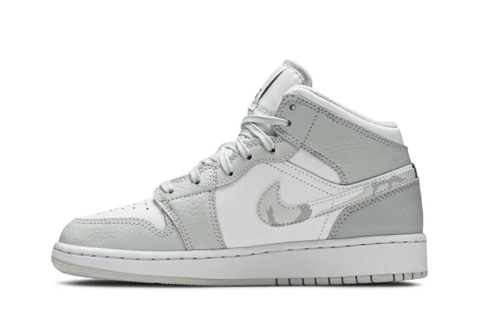 Air Jordan 1 Mid SE GS Swoosh Logo - Grey Camo DD3235-100