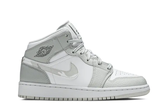 Air Jordan 1 Mid SE GS Swoosh Logo - Grey Camo DD3235-100