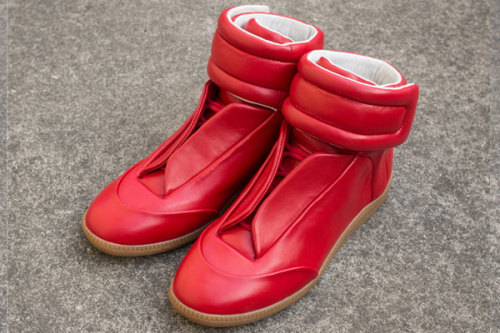 MAISON MARTIN MARGIELA MEN RED LEATHER TRAINER HIGH-TOP SNEAKERS