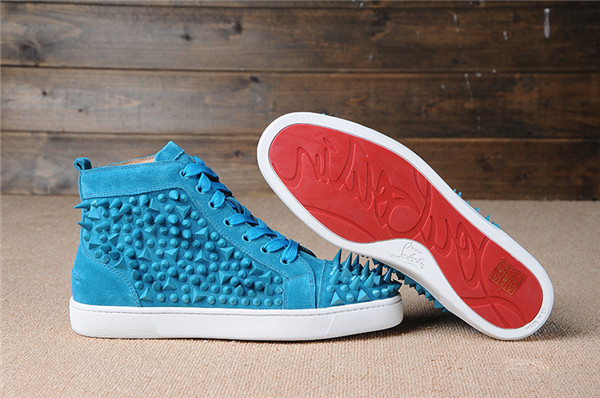 Super Max Perfect Christian Louboutin Louis Pik Pik Men Flat Mono Blue Suede(with receipt)