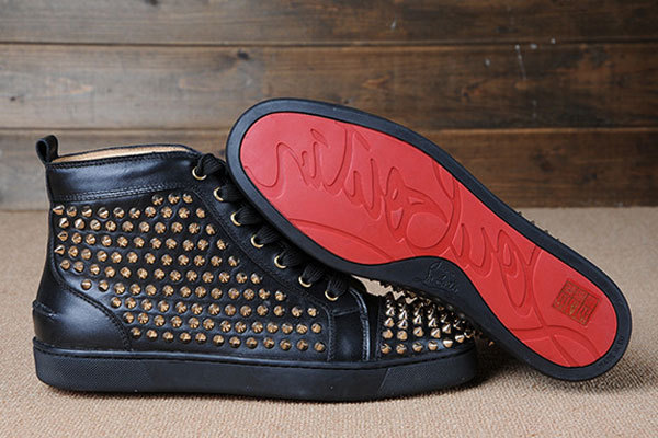 Super Max Perfect Christian Louboutin Louis SpikesMen's Flat Black/Golden(with receipt)