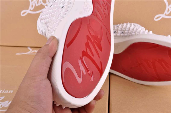 Super Max perfect Christian Louboutin Glossy Red Sole Louis spike men's flat white leather Sneakers(with receipt)