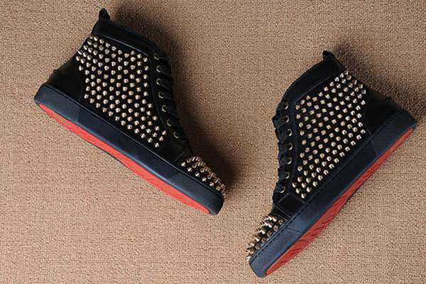 Super Max Perfect Christian Louboutin Louis SpikesMen's Flat Black/Golden(with receipt)