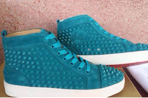 Super Max Perfect Christian Louboutin Louis spike men's flat Green Suede Leather(with receipt)