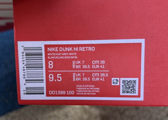 Authentic Nike Dunk High Vast Grey