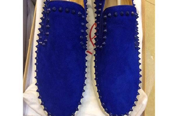 Super Max Perfect Christian Louboutin pik boat men's flat blue nubuck(with receipt)