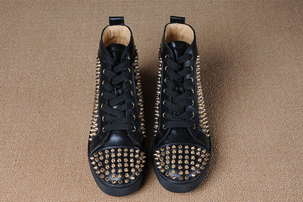 Super Max Perfect Christian Louboutin Louis SpikesMen's Flat Black/Golden(with receipt)