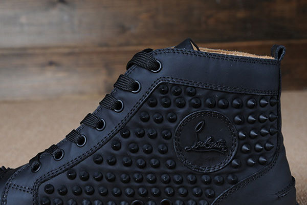 Super Max Perfect Christian Louboutin Red Bottom 3Spikes on Top Black Matte Leather Men Shoes(with receipt )