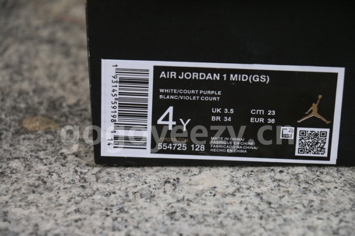Authentic Air Jordan 1 Mid GS White Court Purple