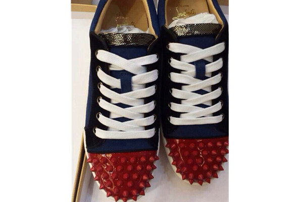 Super Max Perfect Christian Louboutin Louis Junior Spikes Men's Flat Blue(with receipt)