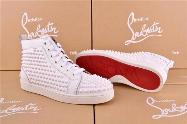 Super Max perfect Christian Louboutin Glossy Red Sole Louis spike men's flat white leather Sneakers(with receipt)