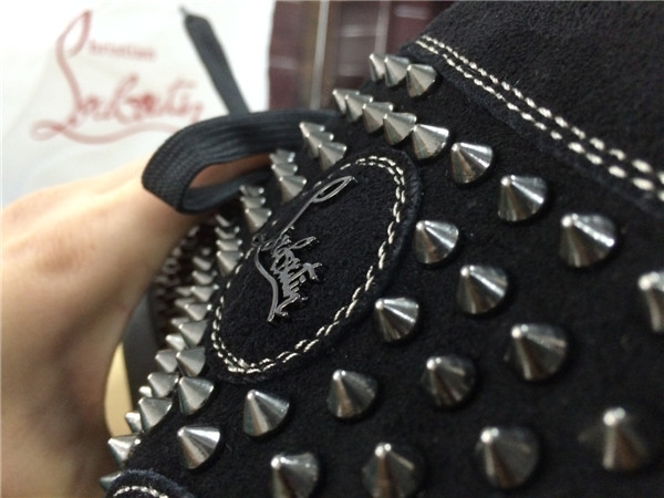 Super Max Perfect Christian Louboutin Black Suede Louis Spikes Men's Flat Sneaker With Glossy Red Sole(with receipt)