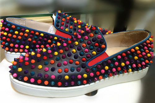 Super Max Perfect Christian Louboutin Roller-Boat Men's Flat with Colorful Spikes(with receipt)