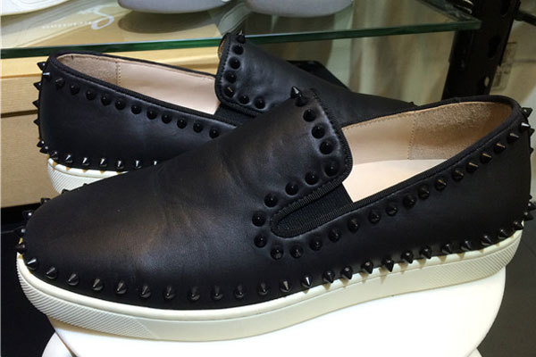 Super Max Perfect Christian Louboutin Pik Boat Spikes Leather Mens Flat Sneakers All Black(with receipt)