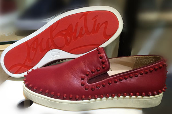 Super Max Perfect Christian Louboutin Pik Boat Red Spikes Suede Flat Sneakers(with receipt)