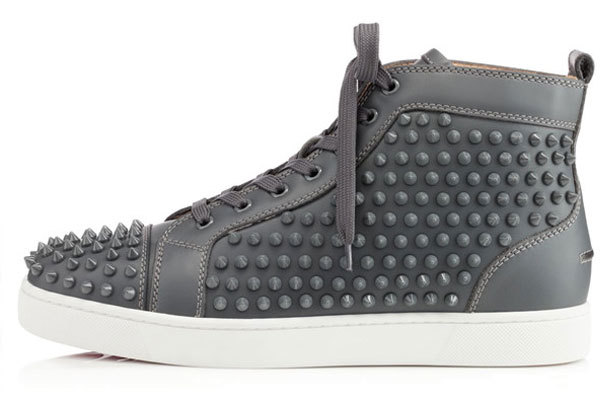 Super Max Perfect Christian Louboutin Louis Spikes Men's Flat Grey(with receipt)
