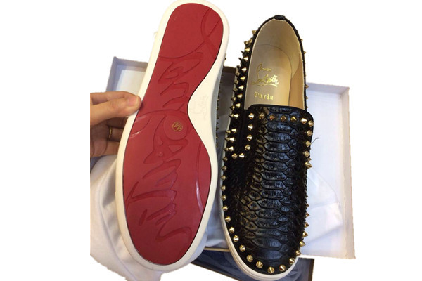 Super Max Perfect Christian Louboutin Pik Boat Men's Flat Black with white sole(with receipt)