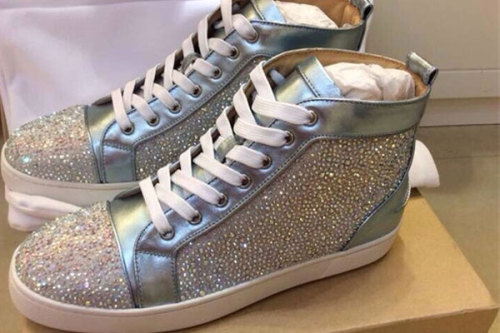 Super Max Perfect Christian Louboutin Louis Strass Men's Flat Silver(with receipt)