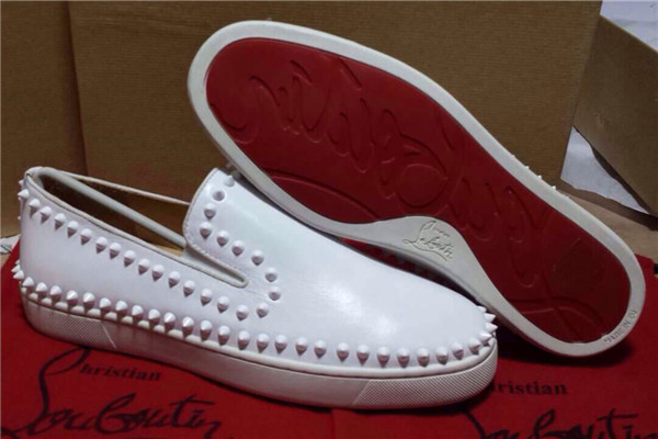 Super Max Perfect Christian Louboutin Pik Boat Men's Flat White Leather(with receipt)