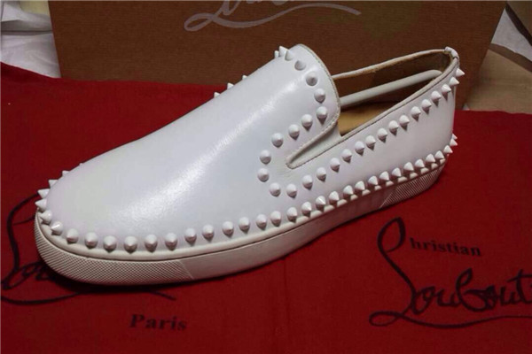 Super Max Perfect Christian Louboutin Pik Boat Men's Flat White Leather(with receipt)