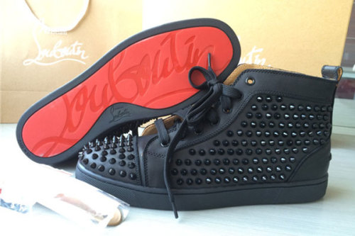Super Max Perfect Glossy Red Sole Christian Louboutin Louis Spike Flat High Top Sneaker(with receipt)
